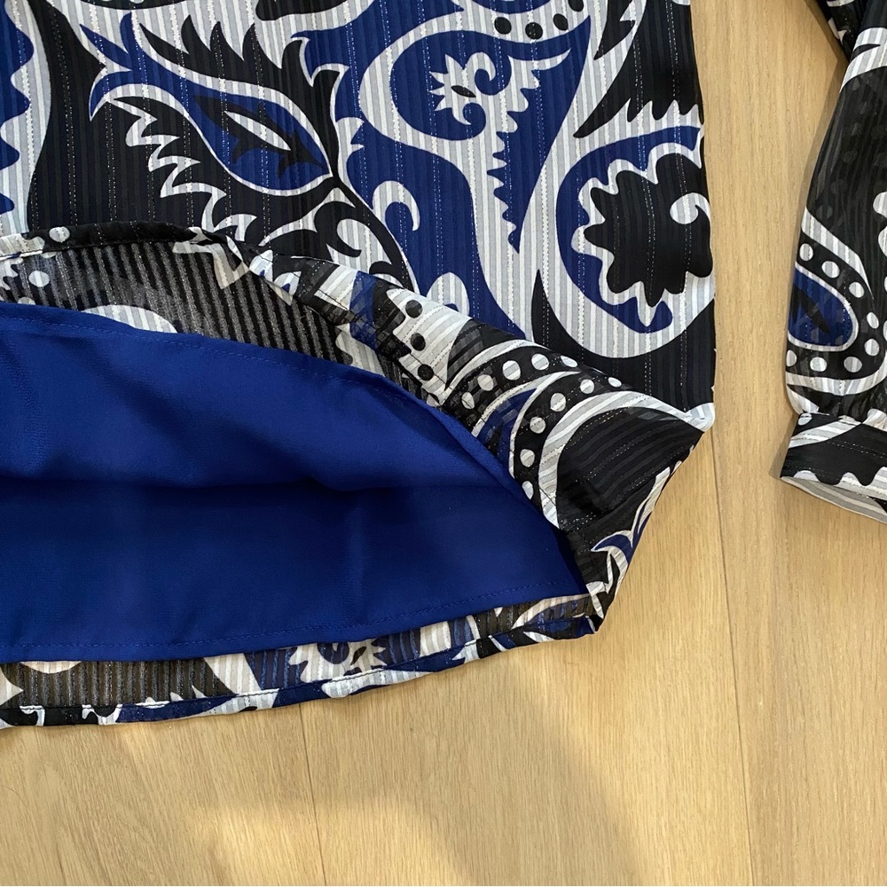 Loft | Shimmer Stripe Paisley Mock Neck Black Blouse - Picture 6 of 11